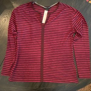 Sanctuary striped red top with split neck Small